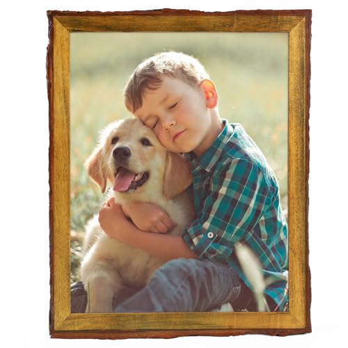 Golden State Art 11x14 Picture Frame Rustic Brown,Wood&Bark Edge&Real Glass | 11x14 Solid Wood Picture Frame, Display Posters/Photos/Prints for Wall Mounting, Farmhouse Decor, 1 Pack - color: 1 Pack, size: 11x14