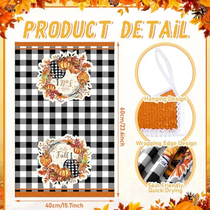 Pickmesh 12 Pcs Fall Kitchen Towels and Oven Mitt Sets 4 Maple Leaf Oven Mitts 4 Harvest Dish Towels and 4 Plaid Pot Pumpkin Holders Cooking Accessories for Thanksgiving Autumn Kitchen Decoration - style: Pumpkin