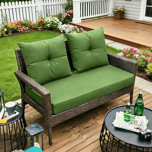 ARTPLAN Loveseat Patio Deep Seat Cushions 46"x24"x5" Bench Pad,Kale Green | High-density foam fill, solution-dyed UV water repellent fabric, zipper removable cover fits patio swing & bench furniture - color: Kale Green
