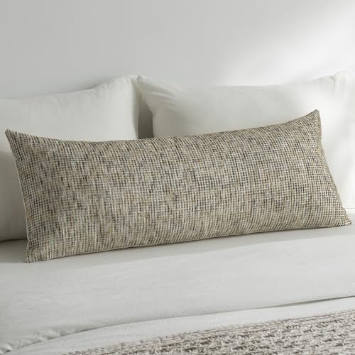 Pack of 1 Neutral Lumbar Pillow Covers 14x36 Boho Textured Dots Stripe Chenille Rectangular Long Decorative Body Pillow Cases Accents for Living Room Couch Bed Farmhouse Home Decor, Brown Grey - color: Brown Grey, size: 36" x 14" (Pack of 1)