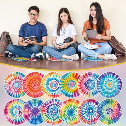 12 Pcs Carpet Circle Seats, 15 Inch Round Classroom Rug, Non Slip Corner Floor Cushion Mat, Circle Time Rug for Living Room, Learning, Playing Areas, Story Time, Group Activity (Tie Dye) - style: Tie Dye