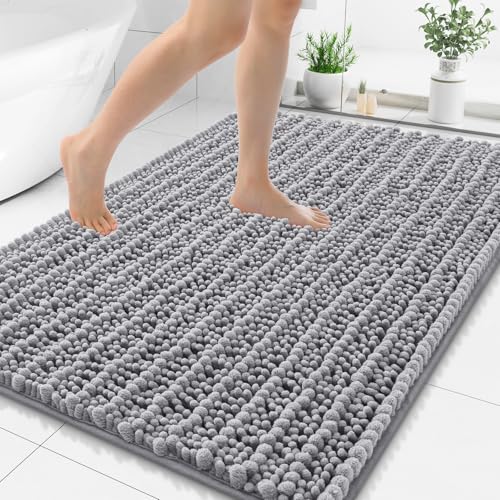 Smiry Bathroom Rugs 59X35, Extra Soft Rubber Backing Chenille Bath Mats | Grey Machine Washable Non Slip Quick Dry Bath Mats for Bathroom Floor, Tub, Shower, Home Decor Accessories - color: Grey, size: 59'' X 35''