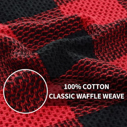 Homaxy 100% Cotton Plaid 6 Pack Kitchen Towels, 13" x 28", Black & Red | Waffle Weave, Plaid, Super Soft and Absorbent Dish Towels, Quick Drying, Multi-Purpose - color: Black & Red, size: 13 x 28 - 6 Pack
