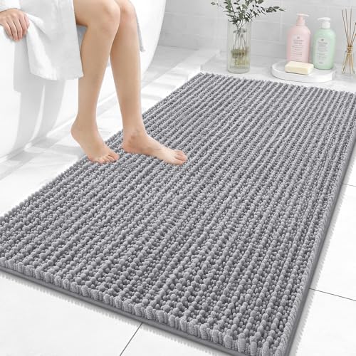 OLANLY Large Bathroom Rugs 44x32, Thick Soft Absorbent Chenille Bath Rugs | Grey, Quick-Drying Rubber Backing, Shaggy Bath Mat, Machine Washable for Floor, Tub and Shower, Home Decor Accessories - color: Grey, size: 44" x 32"