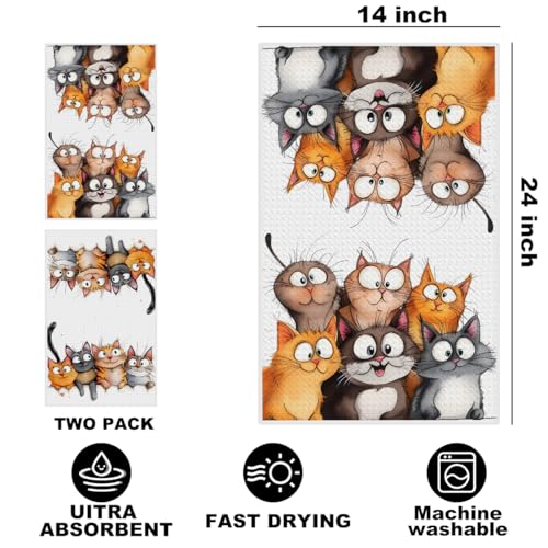 Jztco 2 Pcs Cute Cat Kitchen Towels, Cats Gifts Soft Absorbent Hand Towel - color: Multi 1431