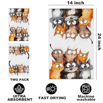 Jztco 2 Pcs Cute Cat Kitchen Towels, Cats Gifts Soft Absorbent Hand Towel - color: Multi 1431