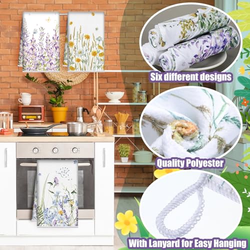 Redbaker 6 Pcs Wildflower Kitchen Towels Floral Butterfly Dish Cloth Set | Botanical Dish Towel Set, Lavender Sunflower Daisy Design, Hand Towels for Kitchen Decor, Quick Drying, Housewarming Gift - style: Flower