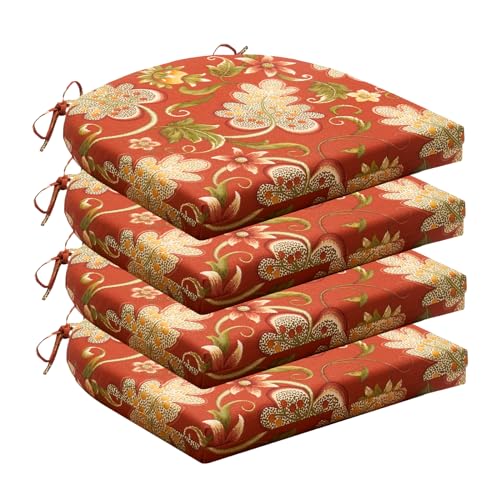 Wellsin Outdoor Chair Cushions for Patio Furniture - Patio Chair Cushions Set of 4 - Water Resistant Round Corner Outdoor Seat Cushions 17"X16"X2", Flower Red - color: Flower Red, size: 17"x16"x2"(Pack of 4)