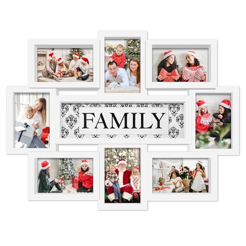 Jerry & Maggie Family Photo Frame 22x17, PVC Picture Frames Collage Wall Decor 9 Opening Wall Hanging For 6x4 Photos 8 Pack, No-Assembly 3D Design Waterproof Memorial Keepsake, White - color: White, size: Family/ Textured