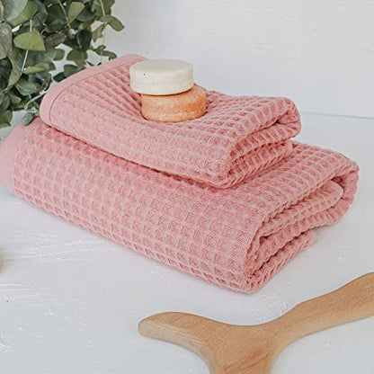 Waffle Hand Towel – 100% Turkish Cotton, Quick-Dry, Soft and Absorbent Bathroom Towel (Powder Pink) - color: Powder Pink, size: Hand Towel (1 Piece)