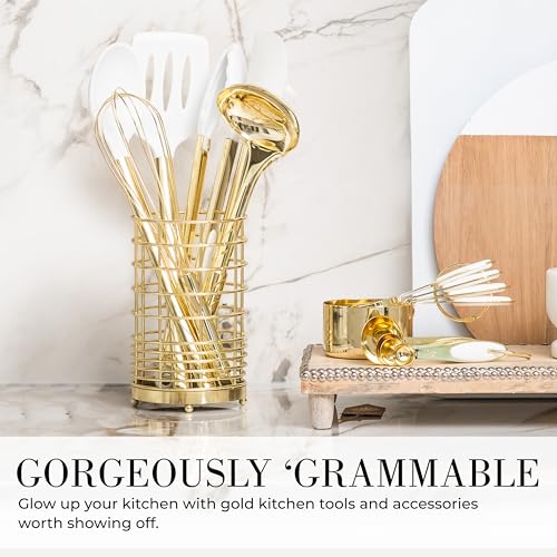 Styled Settings White and Gold Kitchen Utensils Set, 15-Piece | BPA free, Non-Scratch, Silicone Utensils Set Includes Measuring Cups and Spoons, White and Gold Kitchen Accessories - color: 15 Piece White & Gold