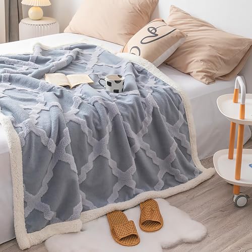Geometric Sherpa Fleece Blanket 60 × 80 inches, Ultra Soft Twin Size Throw Blanket for All Season, Cozy Plush Bohemian Throw Blanket for Bed Couch Sofa Office Camping, Light Grey - color: B-light Grey Diamond, size: 60x80 inch