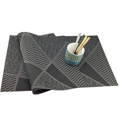 Natural Placemats Woven Vinyl Non-Slip Insulation Heat Stain Resistant Washable Table Placemats Kitchen Dining Table Top Meal Mat Place Mats PVC Set of 6, Natural Black Wood Color - color: Black