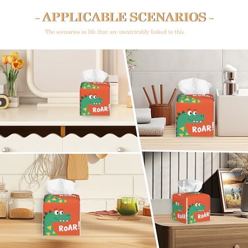 Leather Tissue Box Holder Cartoon Dinosaurs Tissue Box Cover Square Waterproof Holder Organizer Modern Napkin Holder for Bedroom Dresser Night Stand Office Desk - color: Cartoon Dinosaurs