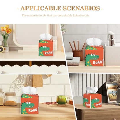 Leather Tissue Box Holder Cartoon Dinosaurs Tissue Box Cover Square Waterproof Holder Organizer Modern Napkin Holder for Bedroom Dresser Night Stand Office Desk - color: Cartoon Dinosaurs