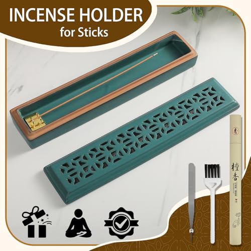 CEREMONY Incense Holder for Sticks, Ceramic Insence-Stick Holder Ash Catcher, Incense Holder Timkburner for Meditation Yoga Spa Room Incense Holder (Lever Green) - color: Lever Green