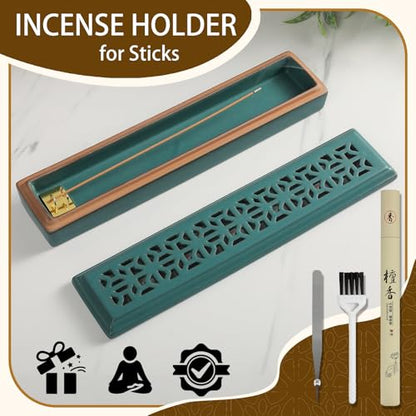 CEREMONY Incense Holder for Sticks, Ceramic Insence-Stick Holder Ash Catcher, Incense Holder Timkburner for Meditation Yoga Spa Room Incense Holder (Lever Green) - color: Lever Green
