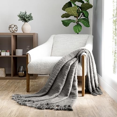 Merit Linens Slub-Yarn Throw Blanket - One Size Gray - color: Basketweave Gray
