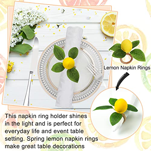Lemon Napkin Rings Set of 6, Faux Lemon Summer Farmhouse Napkin Ring Holder for Dining Table Decor Banquet Wedding Birthday Thanksgiving Christmas Easter Holiday Table Decorations - size: 6-Pack