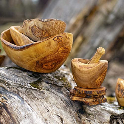 Wooden Bowl and Spoon Set - Natural Wood Hand Carved Bowl for Salad, Cereal, Oatmeal - Handmade Wooden Snack Bowls & Servers - Decorative Serving Dishes for Party - Wooden Fruit Bowl