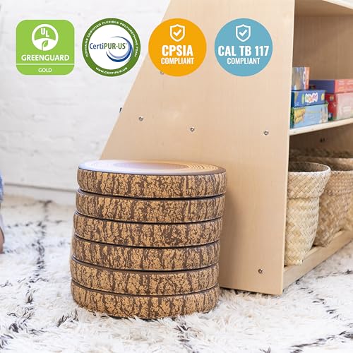 ECR4Kids SoftZone Tree Log Round Floor Cushions, 6-Piece, Chocolate | Soft foam with polyurethane cover, GREENGUARD Gold Certified, lightweight, stackable, non-slip, classroom flexible seating