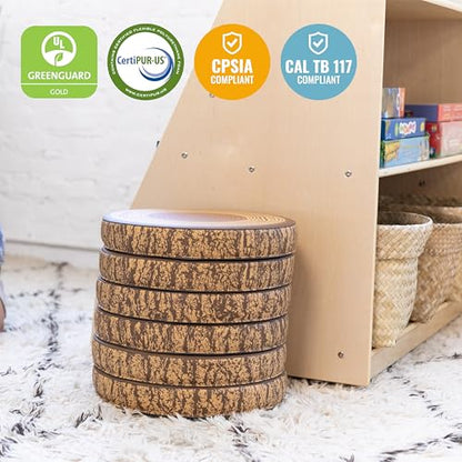 ECR4Kids SoftZone Tree Log Round Floor Cushions, 6-Piece, Chocolate | Soft foam with polyurethane cover, GREENGUARD Gold Certified, lightweight, stackable, non-slip, classroom flexible seating