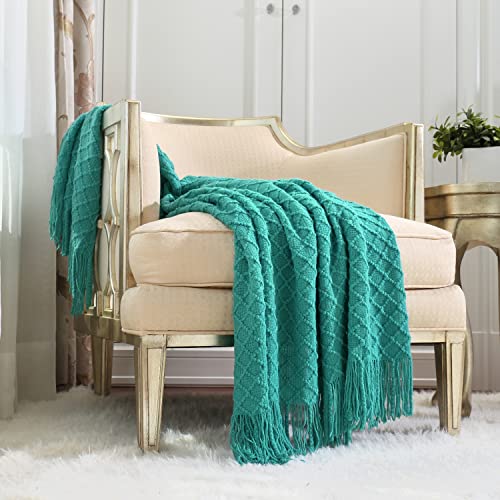 CREVENT Boho Crochet Throw Blanket for Couch Sofa Chair Bed Decoration, Gift Idea for Girlfriend Mom Birthday, Soft Warm Cozy Light Weight for Spring Summer (50''X60'' Aqua Blue/Teal) - color: Aqua