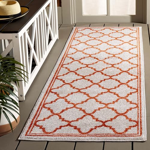 SAFAVIEH Amherst Collection Runner Rug - 2'3" x 9', Beige & Orange, Moroccan Trellis Design, Non-Shedding & Easy Care, Ideal for High Traffic Areas in Living Room, Bedroom (AMT422F) - color: Beige/Orange, size: 2'4" x 9' (Rectangular)