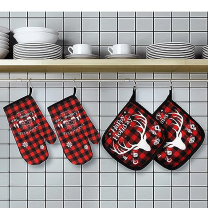Bencailor 6 Pcs Christmas Kitchen Set Christmas Tree Kitchen Towels Oven Mitts and Pot Holders Set Dish Towel Heat Resistant Oven Mitts for Xmas Decor Cooking Baking Grilling(Tree) - style: Tree