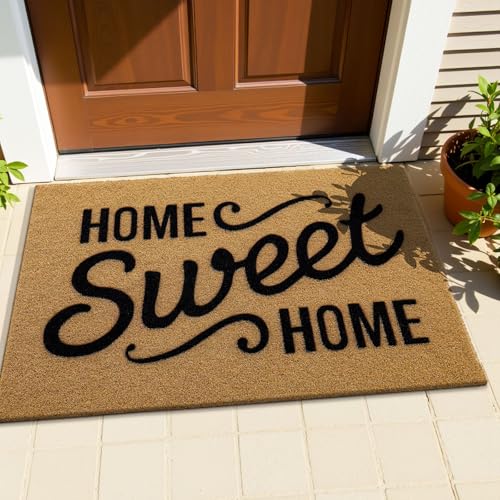 OLANLY Black and White Striped Rug 27.5"x43" and Home Sweet Home Door Mat 30"x17" Bundle, Washable Cotton Layered Front Porch Decor Set for Entryway, Kitchen, Patio Indoor Outdoor