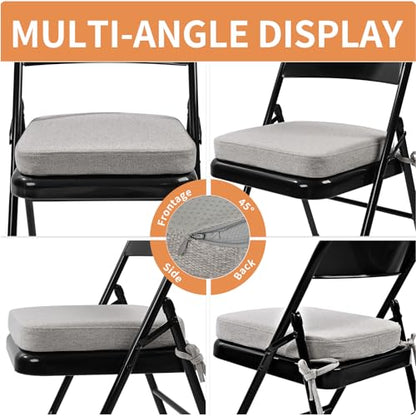 SINOSSO Memory Foam Chair Cushion for Folding Chair 1 Pcs, Thickened 2" Square Kitchen Chair Pad with Ties, Indoor Non-Slip Dining Chair Seat Cushion (1 Piece, Light Grey) - color: Light Grey