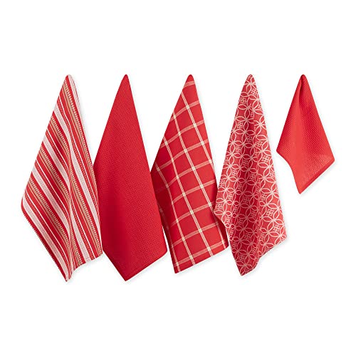 DII Assorted Woven Kitchen Set, Dishtowel, 18x28, Dishcloth, 13x13, Red, 5 Piece - color: Red, size: Dishtowel, 18x28"; Dishcloth, 13x13"