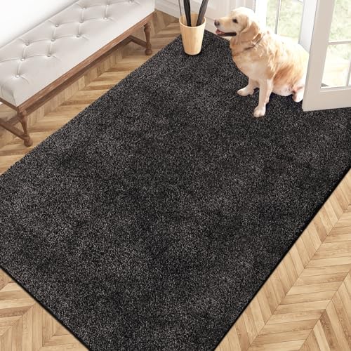 PURRUGS Area Rug, 48" x 72", Charcoal | Machine Washable, Non-Slip, Waterproof TPR Backing, Super Absorbent, Low Profile, For Living Room, Bedroom, and Mudroom - color: Charcoal, size: 48" X 72"