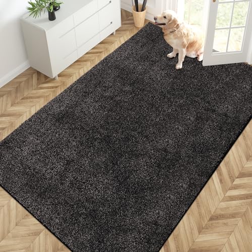 PURRUGS Area Rug, 54" x 84", Charcoal | Machine Washable, Non-Slip, Waterproof TPR Backing, Super Absorbent, Low Profile, For Living Room, Bedroom, and Mudroom - color: Charcoal, size: 54" X 84"