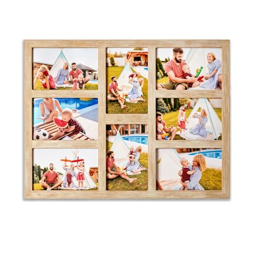 4x6 Collage Picture Frame Family Photos Display - 8 Openings Brown | Collage Picture Frame for Wall for Tabletop Stand Brown Farmhouse Picture Frames Set for Home Decor Family Gifts - color: 8 Openings - Brown - 4x6
