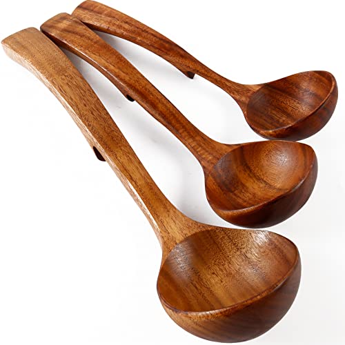 Wooden Ladle 3Size, Wooden Spoons for Cooking, Wooden Ladle for Soup, Natural Teak, Non-Stick Wooden Spoon, Wood Cooking Spoons, Kitchen Utensils set - size: 3Pcs Set