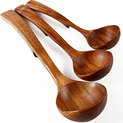 Wooden Ladle 3Size, Wooden Spoons for Cooking, Wooden Ladle for Soup, Natural Teak, Non-Stick Wooden Spoon, Wood Cooking Spoons, Kitchen Utensils set - size: 3Pcs Set