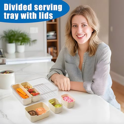 Bandesun Divided Serving Tray with Lid and Handle - Clear Organizer for Candy, Fruits, Nuts, Snacks - Perfect for Party, Entertaining - Snackle Box Charcuterie Container for Portable Snack Platters - style: compartments Long 1pcs Small 4pcs Medium 1pcs
