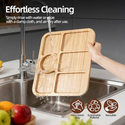 WILLKOMMEN Charcuterie Board with Lid- 6 Section Rectangular Serving Tray with Carry Handle & Locking Lid, Portable Bamboo Serving Platter, Food Trays for Party Picnic Cheese Snack - style: 6 Compartments-Rectangle