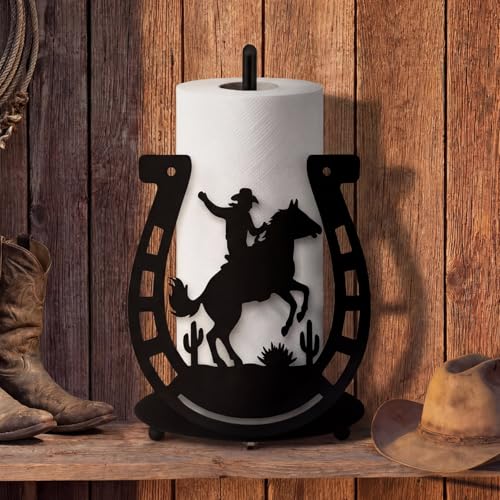 Horseshoe Western Paper Towel Holder Black Metal Farmhouse Napkin Holder Rustic Paper Towel Stand Kitchen Decor Accessories for Derby Horse Racing Decorations Western Farmhouse Decor - style: Horseshoe