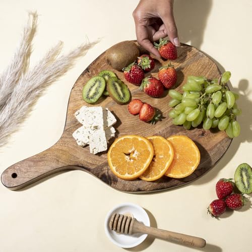 GoCraft Round Wooden Cutting Board | Mango Wood Pizza Peel | Chopping, Prep, Serve Board | Charcuterie Platter - 16" x 11"