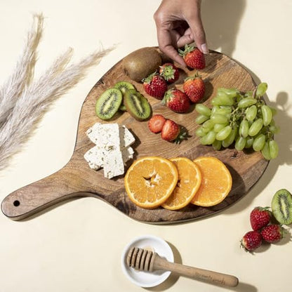 GoCraft Round Wooden Cutting Board | Mango Wood Pizza Peel | Chopping, Prep, Serve Board | Charcuterie Platter - 16" x 11"