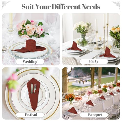 PLOYMONO Burnt Orange Cloth Napkins - 8 Pack 17" x 17" Polyester Napkins | Heavy Duty 180 GSM Cloth Napkins with Hemmed Edges - Great for Restaurants, Weddings, Parties, Banquets Dinner - color: Burnt Orange