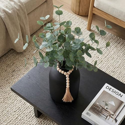 6 Pcs Artificial Eucalyptus Stems in Large Black Vase ,18" Artificial Greenery Stems Centerpieces Fake Eucalyptus Stems 9 in Tall Vase Home Decor Coffee Table Kitchen Table Centerpieces Decor (Black)