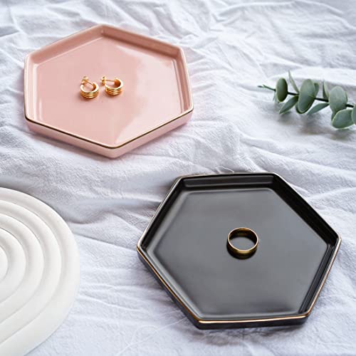 HANKOR 4.7 inch Ceramic Jewelry Dish Tray, Small Ring Holder Dish, Black Catch All Trinket Tray for Keys Rings Earrings - color: Black