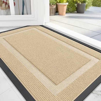 OLANLY Front Door Mat Indoor Outdoor Entrance, Welcome Door Mat and Waterproof All-Weather All-Season Doormat Size 29.5x17 in Beige, 2 Item Bundle