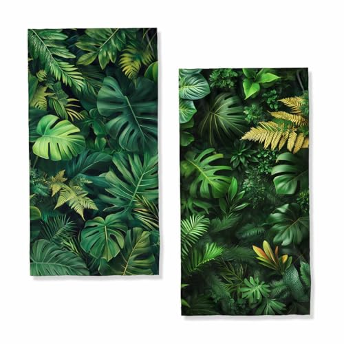 Leaves Vines Hand Towels Bathroom Set of 2 Absorbent Jungle Trees Green Plants Ferns Decorative Hand Towels for Bathroom Kitchen Home Spa Hotel Yoga,Bathroom Decor Accessories Gifts for Women Man - color: Leaves Vines