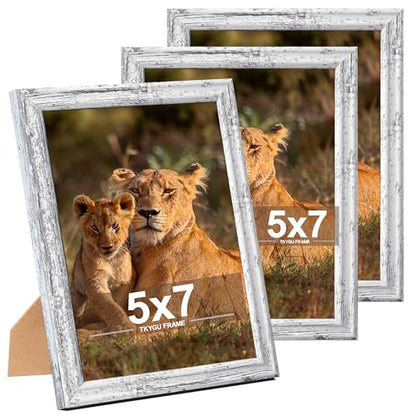 5x7 Picture Frame set of 3， Modern Style Wooed Frame Rustic White,Table Top or Wall Mount best gift - color: Rustic White -3PCS, size: 5x7in