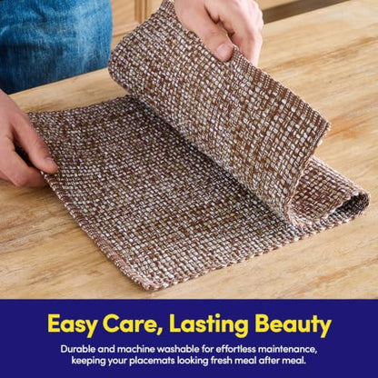 Sweet Home Collection 100% Cotton Placemats for Dining Room Rectangle Two Tone Woven Fabric 13" x 19" Soft Durable Table Mat Set, Set of 6, Chocolate - color: Chocolate, size: Rectangle 13" x 19"