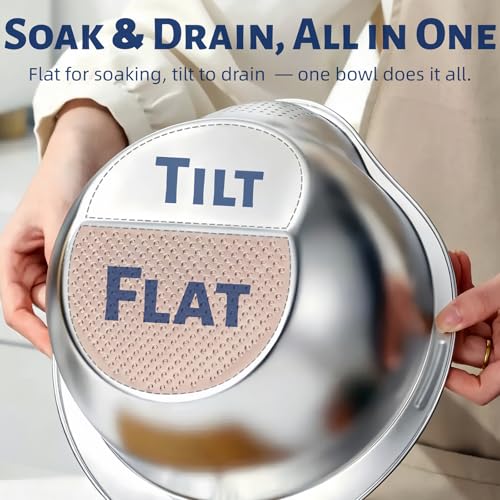 DOPMEP Rice Washer Strainer Bowl Stainless Steel Colander with Side Drainer | Ideal for Soaking, Washing, Cleaning, and Rinsing Rice, Fruits, Vegetables & Beans, Versatile Kitchen Tool - color: Rice Washing Strainer